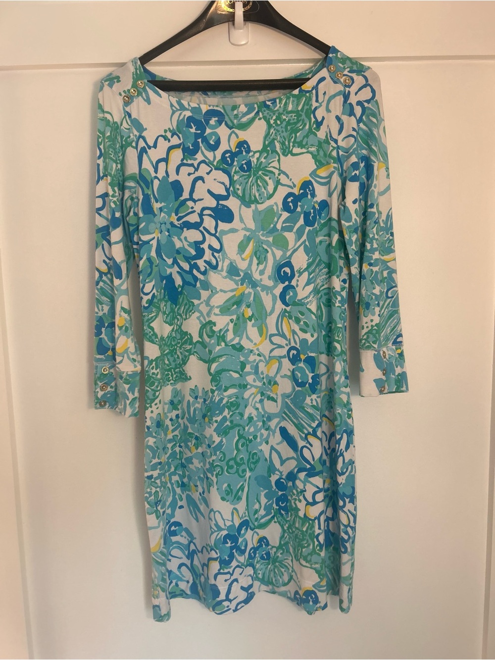 Lilly Pulitzer Sophie Blue, Green & White Floral Midi Dress Size Med